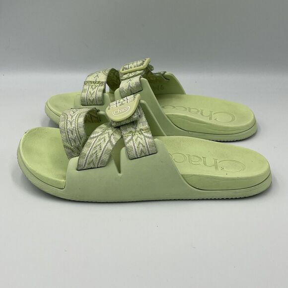 Chaco Womens SIZE 6 Chillos Lime Green Geometric Aztec Slide Sandal Shoes - Picture 1 of 6